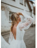 Deep V Neck Ivory Lace Tulle Romantic Wedding Dress